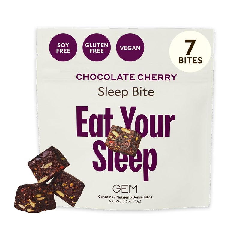 GEM Sleep Aid, Nighttime Bite, 7 Pack, Melatonin Free, L-Theanine, Magnesium, Valerian Root Extract | Vegan and Gluten Free | Earthy Chocolate Cherry, Trial Size - Image 1